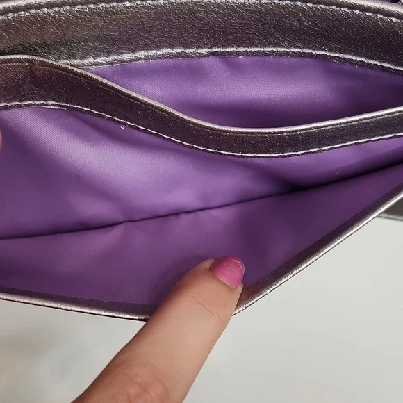 Coach Silver C Embroidered Crossbody with Chain Strap Gray Card Holder - Picture 10 of 12